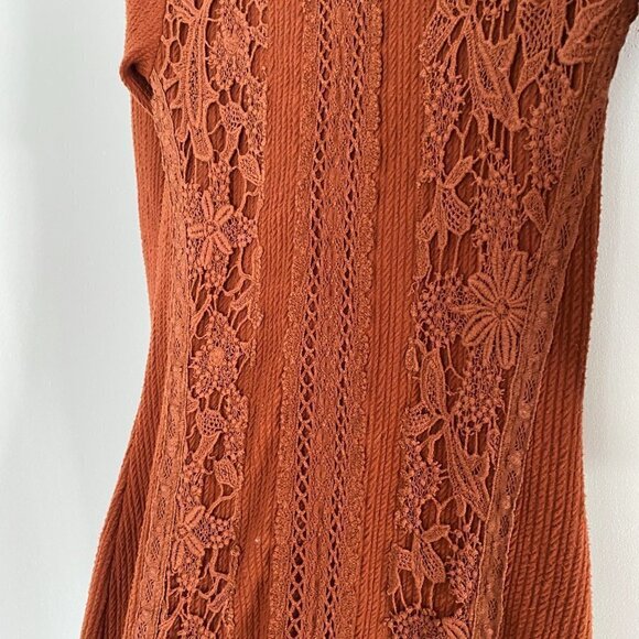 Free People Burnt Orange Open Back Lace Long Sleeve Boho Mini Dress - Picture 2 of 4